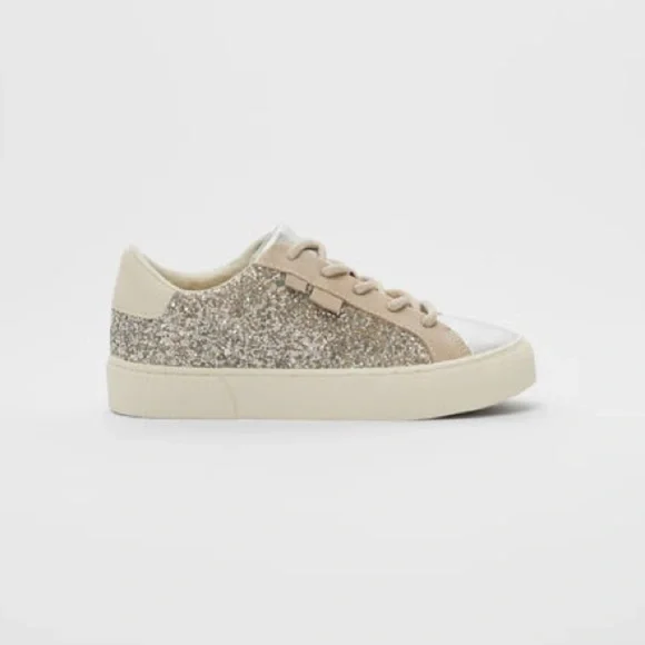 Zara Shoes Nwt Zara Girls Silvertan Glitter Sneakers Size